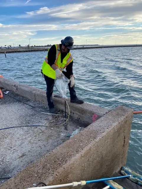 Void Filling in water at harbor.